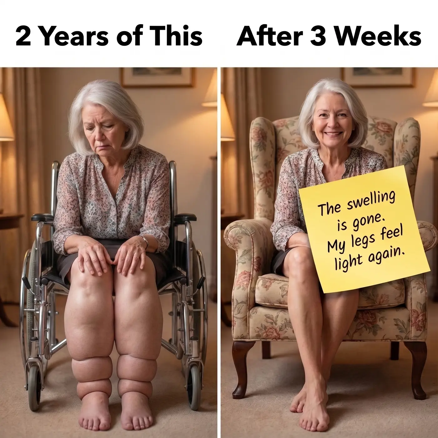 Illustrated side-by-side comparison of a seated woman before and after